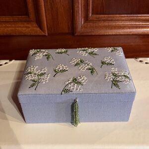 Two’s Company Embroidered Blue Hydrangea Jewelry Box NEW